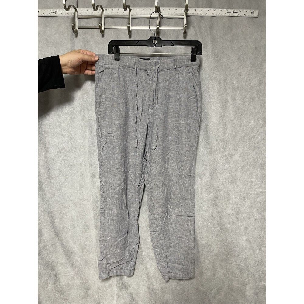 H&M Pants Men 31 X27.5 Gray Linen Blend Drawstrings Elastic Waist Casual Relaxed
